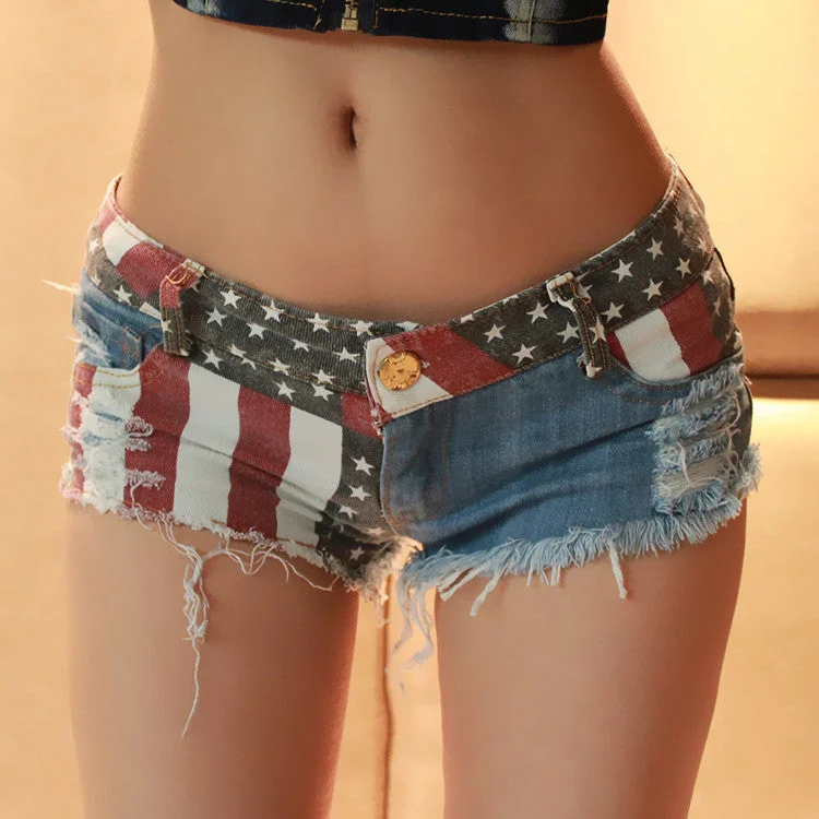 2022 Summer denim hot shorts sexy snack usa flag patches booty shorts plus size denim ripped jeans shorts for women