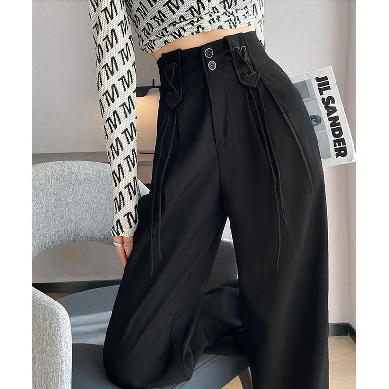 2023 Women's Small Spring And Summer High Waist Drooping Suit Loose Straight Slimming Wide Leg Mop Pants