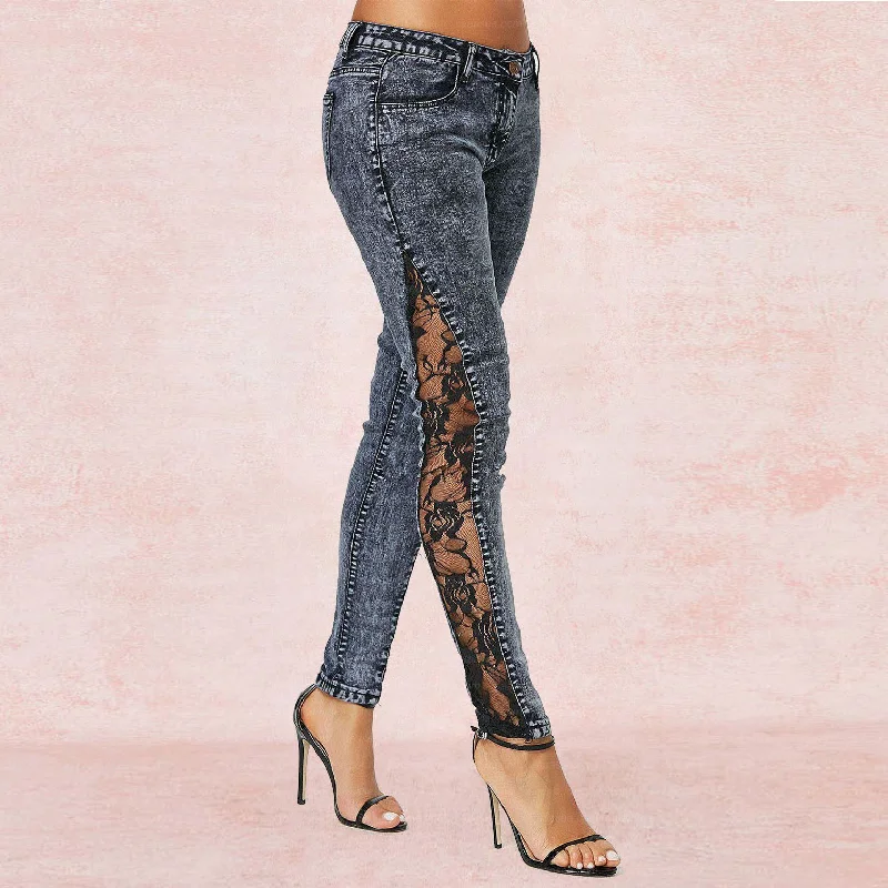 B2156 European and American explosive women's jeans sexy lace jeans