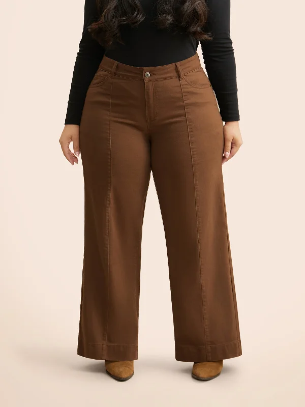 Color Wash Seam Detail Wide Leg Jeans