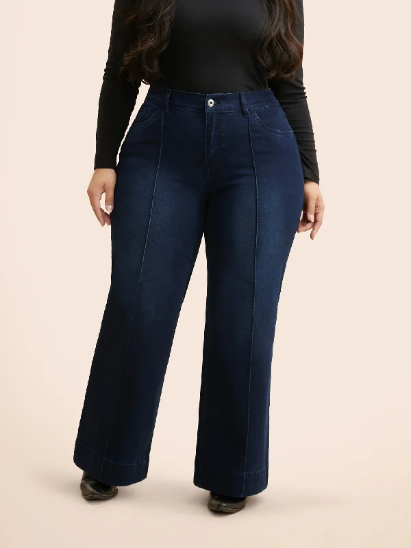 Dark Wash Seam Detail Wide Leg Jeans