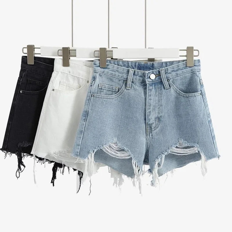 Denim Shorts 2023 New High-Waist Shorts Women Casual Loose Ladies Fashion Large Size Elastic Waist Wide-Leg Short Jeans