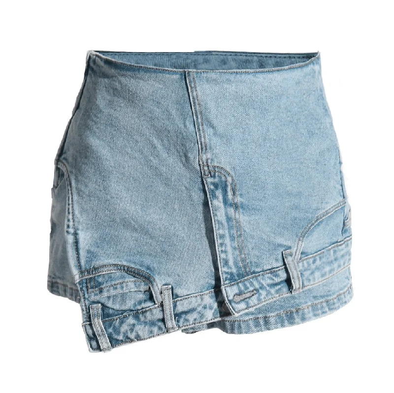 Fashion streetwear irregular ladies hot sexy elastic women blue jeans skirt shorts high waist denim shorts for women