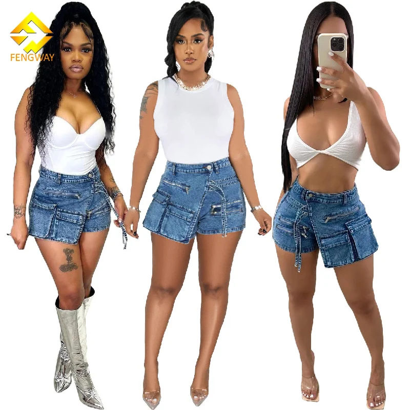 Hot sale 2023 Casual Mini Cargo Skirt with Pockets Streetwear irregular high Waist Denim Skirt shorts