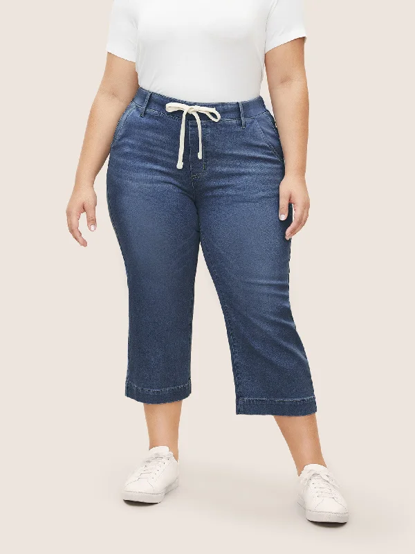 Light Wash Drawstring Straight Leg Jeans