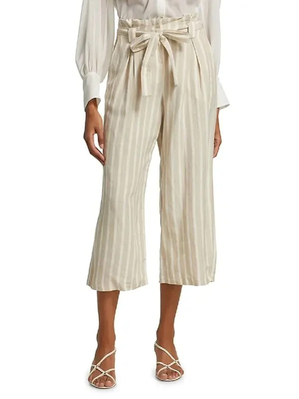 Samira Wide Paperbag Pant In Bisque/ivory Stripe