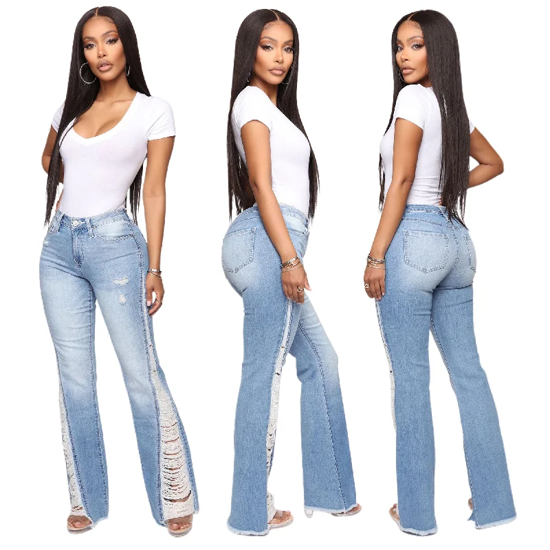 Wholesale Slim Fit Pants Slim Stretch High Waist Fringe Ladies Denim Jeans Pants Skinny Ripped Women's Jeans