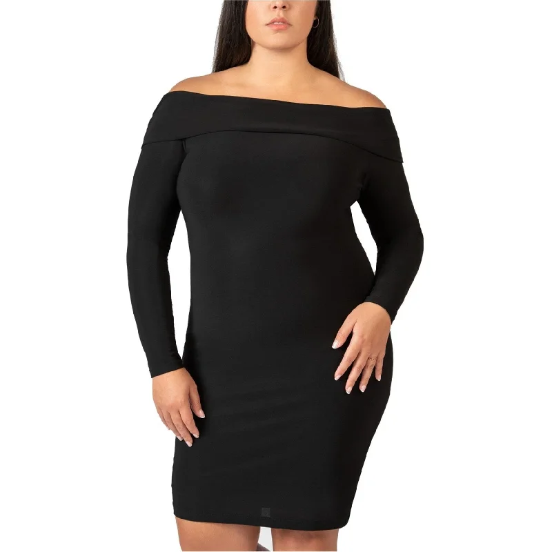 Bee Darlin Womens Solid Off-Shoulder Sheath Dress