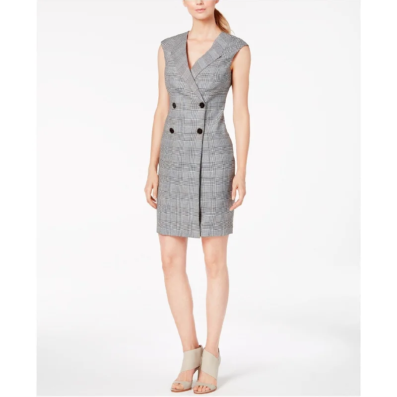 Calvin Klein Womens Plaid Coat Mini Surplice Dress, Black, 14