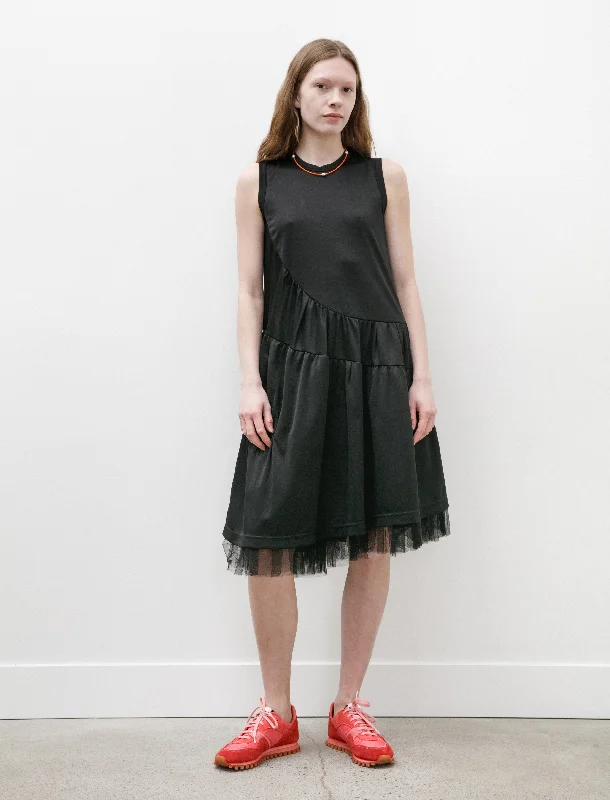 Tiered Poly Jersey Dress Black