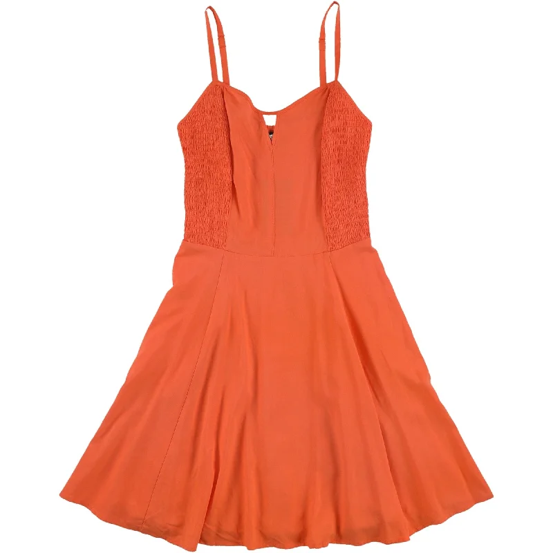 GUESS Womens Smocked Fit & Flare Dress, Orange, Small