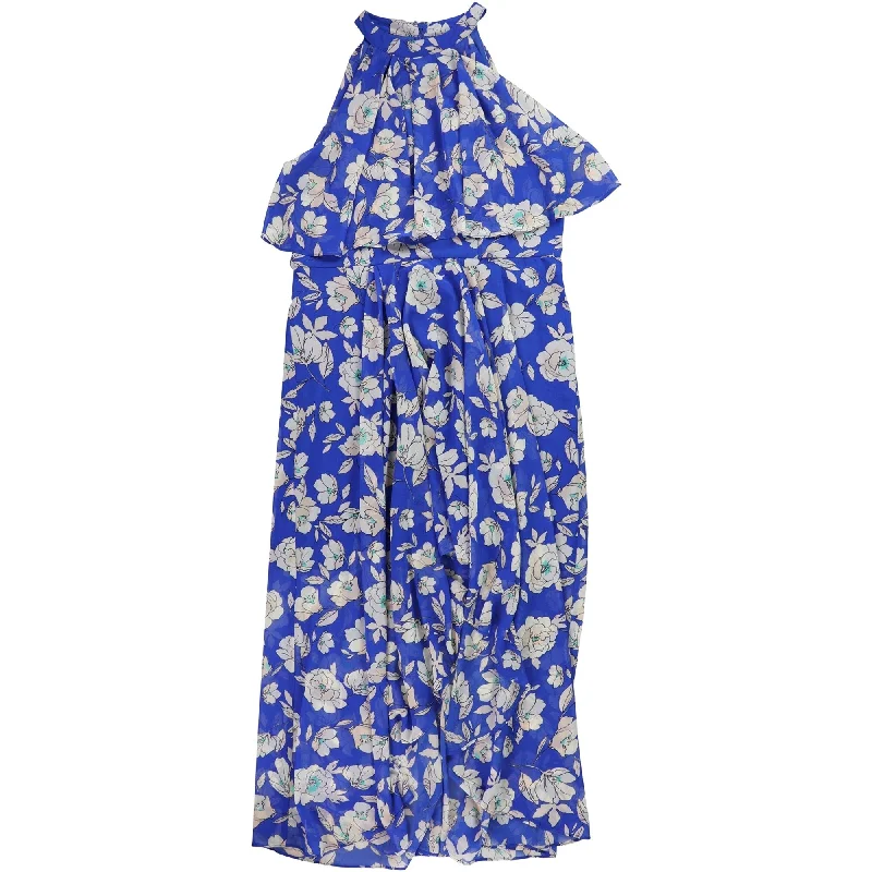 I-N-C Womens Floral High-Low Ruffled Dress, Blue, 16