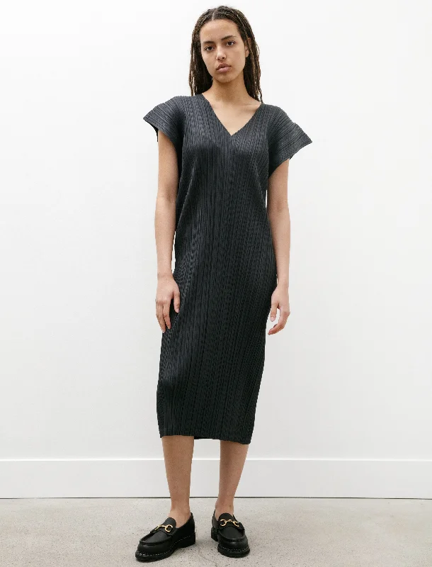 V Back Short Sleeve Dress Charcoal