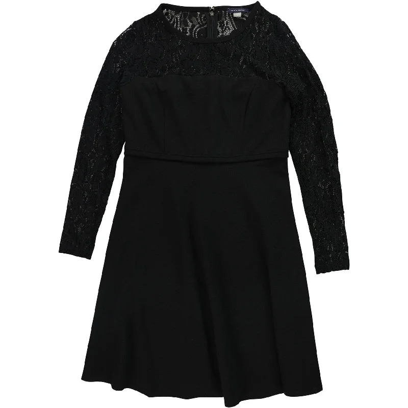 Tommy Hilfiger Womens Lace-Sleeve Fit Flare Cocktail Dress, Black, 8