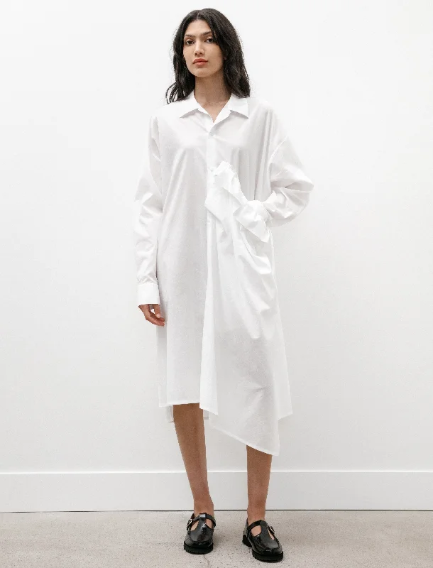 Side Gathered Shirtdress White