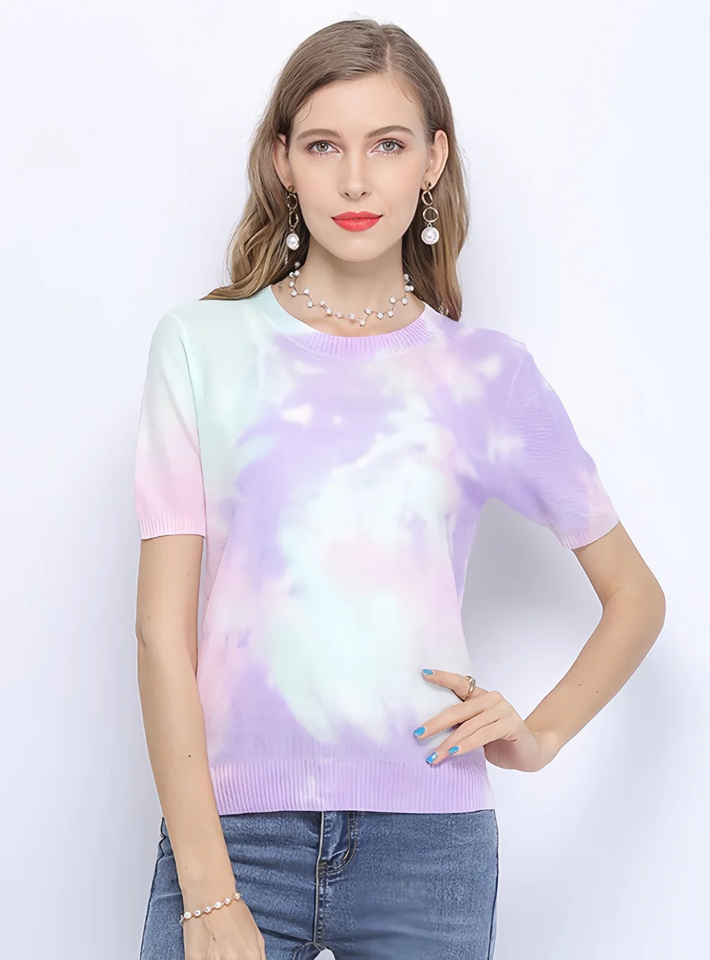 CLASSY SHORT-SLEEVED PULLOVER TIE-DYED SHIRT