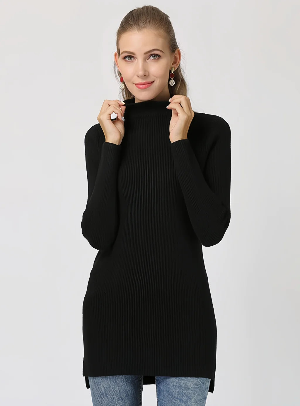 CLASSY SOLID COLOR SEMI-HIGH NECK SLIM LONG SLEEVE SWEATER