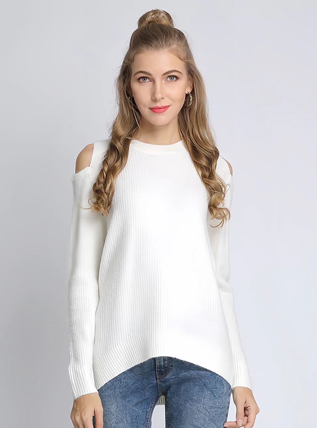 FASHION SOLID COLOR ROUND NECK LOOSE PULLOVER SWEATER