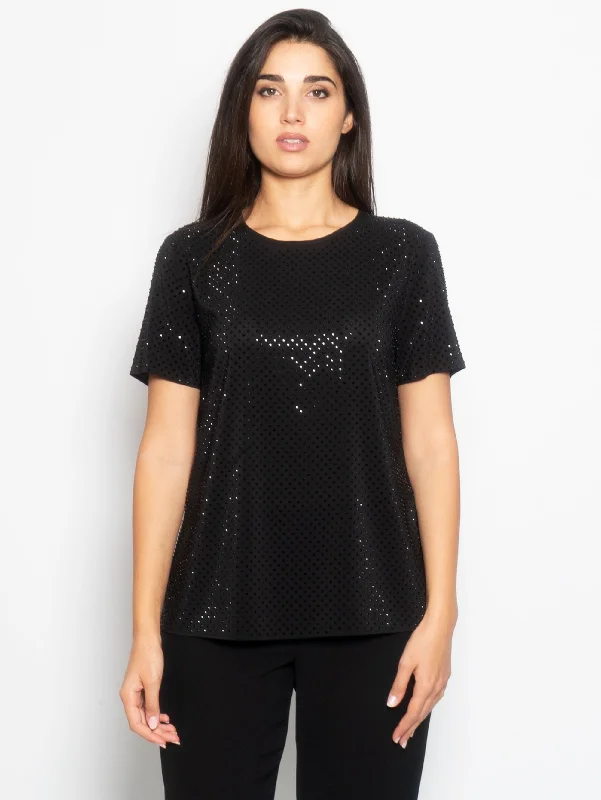 T-shirt con Strass Applicati Nero