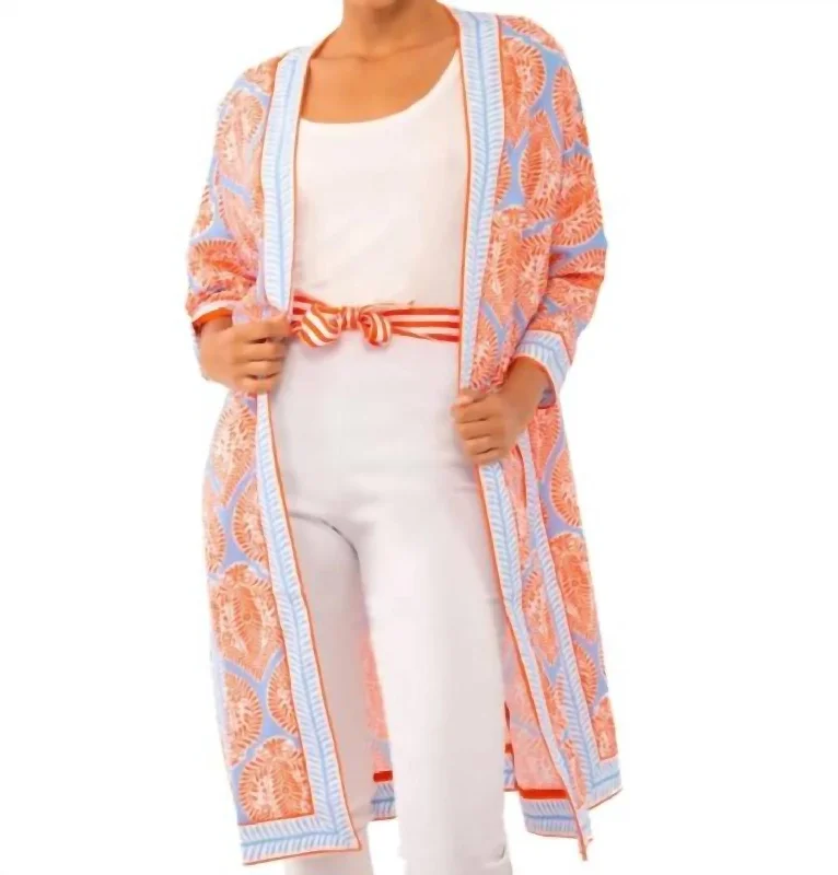 Poly Crepe Kimono Jacket - Indian Summer In Periwinkle/orange