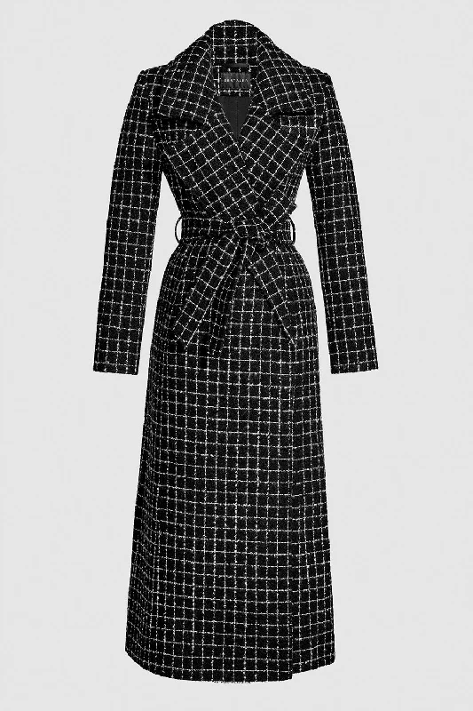 Tweed Suri Alpaca Maxi Notched Collar Wrap Coat