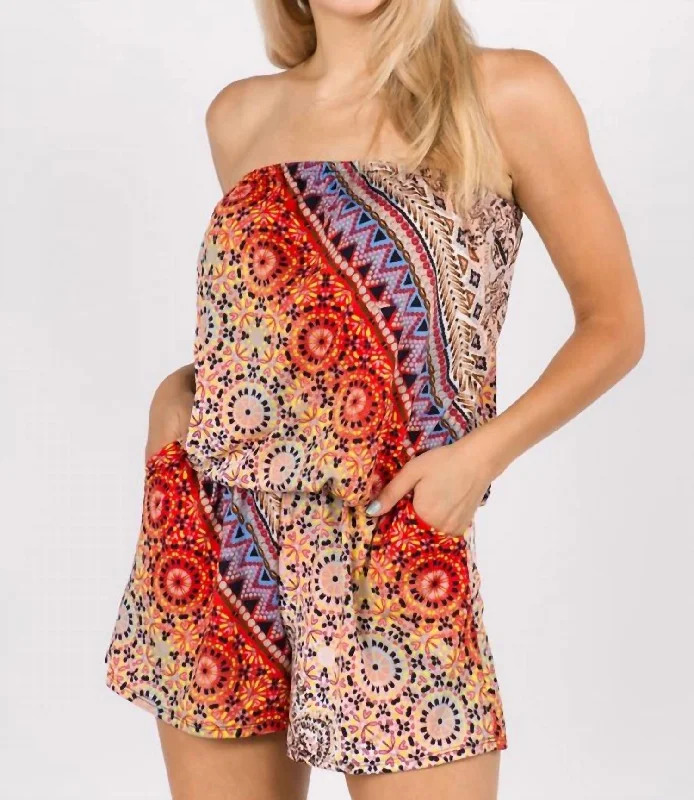 Amaya Tube Romper In Red Multi