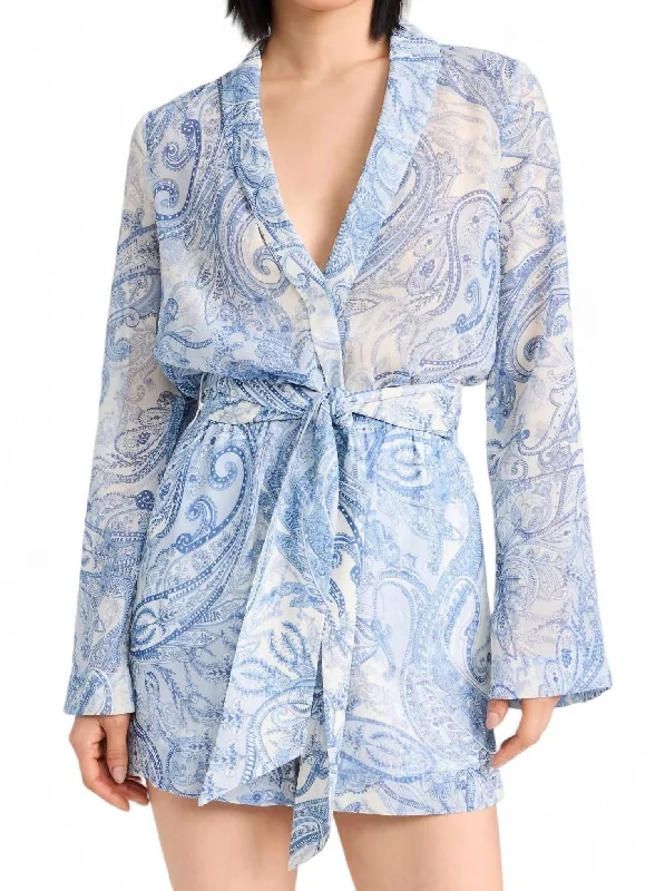 Arabell Romper In Ivory Blue/ Decorated Paisley