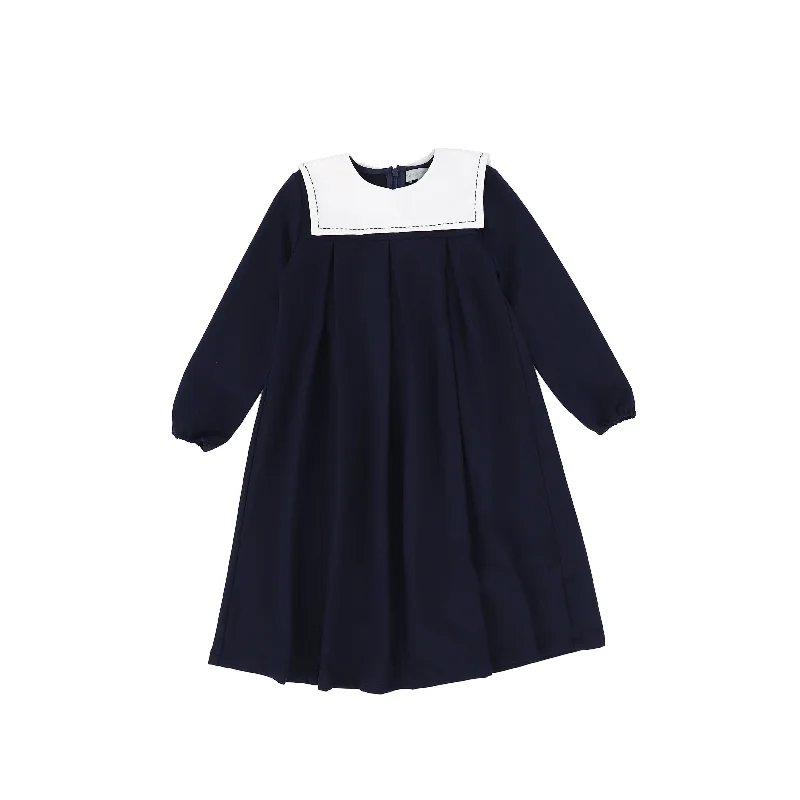 Bace Collection Navy Bib Collar Pleated Dress [FINAL SALE]