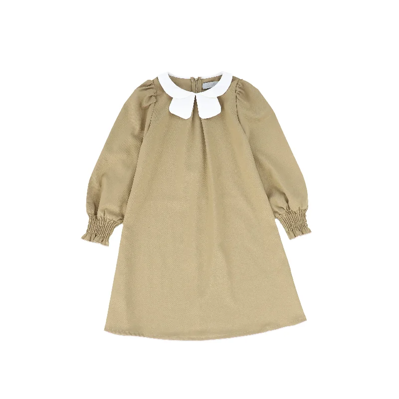 Bace Collection Tan Front Pleat Peter Pan Collar Dress [FINAL SALE]