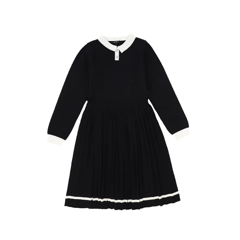 Bamboo Black Knit Pleated Trim Collar Dress [FINAL SALE]