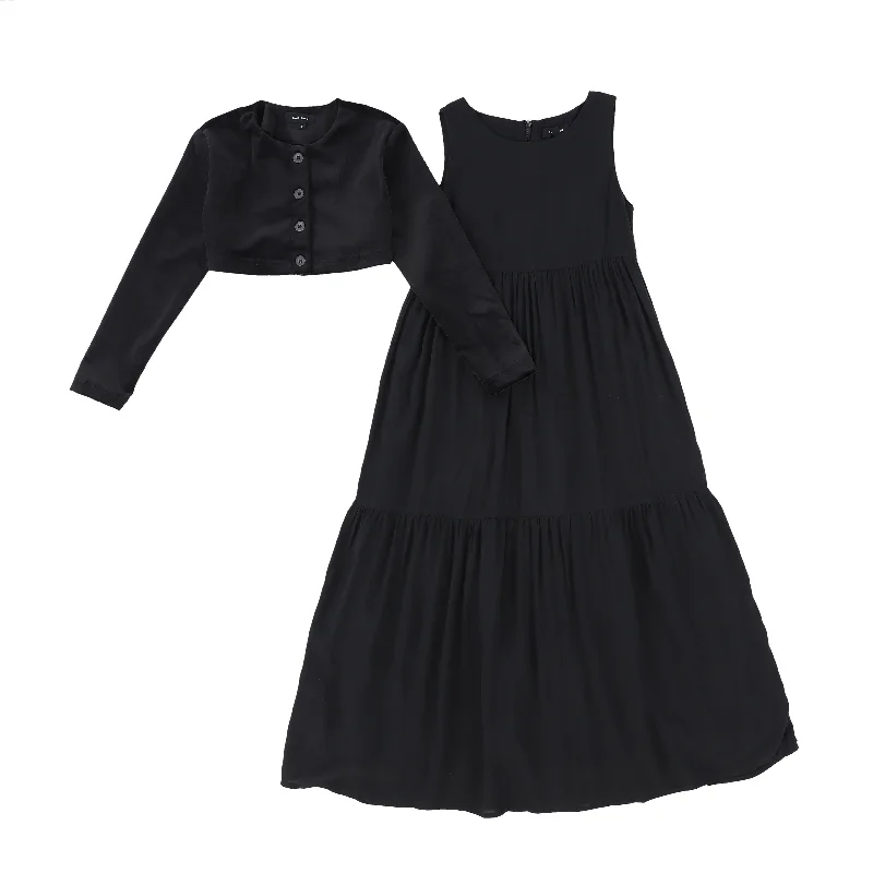 Bamboo Black Velour and Cupro Tiered Maxi Dress [FINAL SALE]