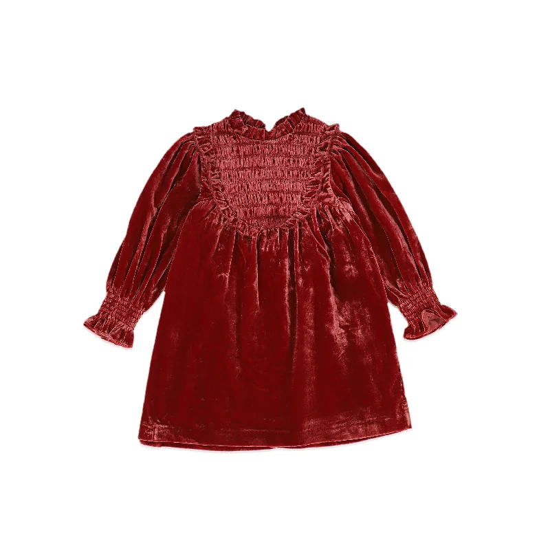 CERA UNA VOLTA RED VELVET RUFFLE TRIM DRESS [FINAL SALE]