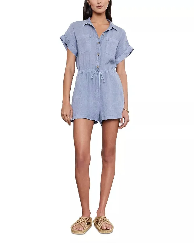 Claire Linen Romper In Blue Haze