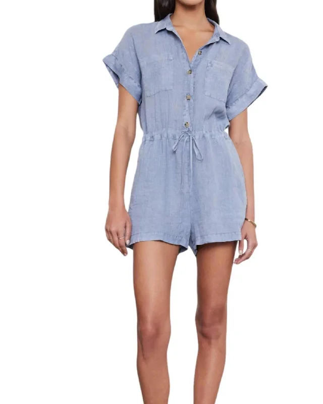 Clare Linen Romper In Chill