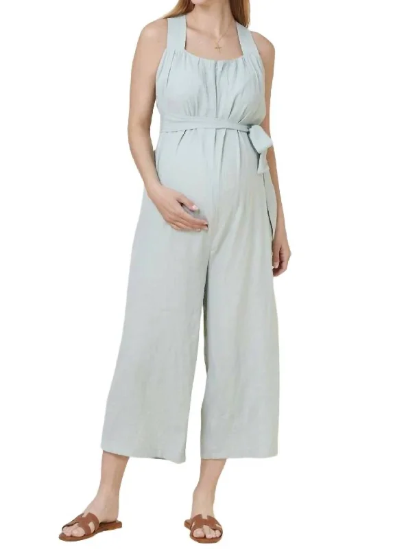 Crinkled Nursing Jumpsuit In Mint Sherbet