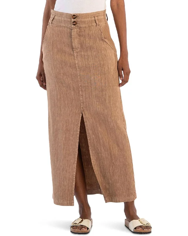 Freida-Front Slit Skirt In Wood