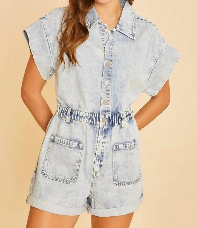 Hazel Denim Romper In Lt. Denim