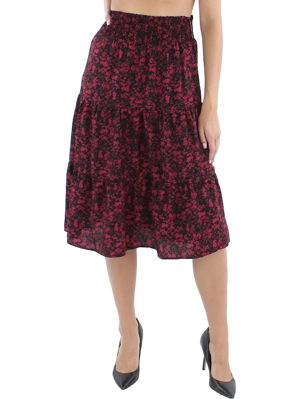 Juniors Womens Crepe Floral Print A-Line Skirt