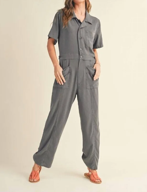 Juniper Linen Jumpsuit In Charcoal