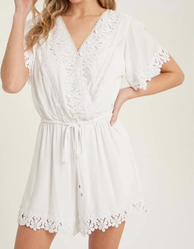 Lace Surplice Romper In Ivory