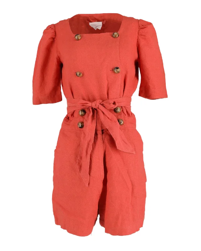 Lisa Marie Fernandez Belted Jumpsuit in Orange Linen