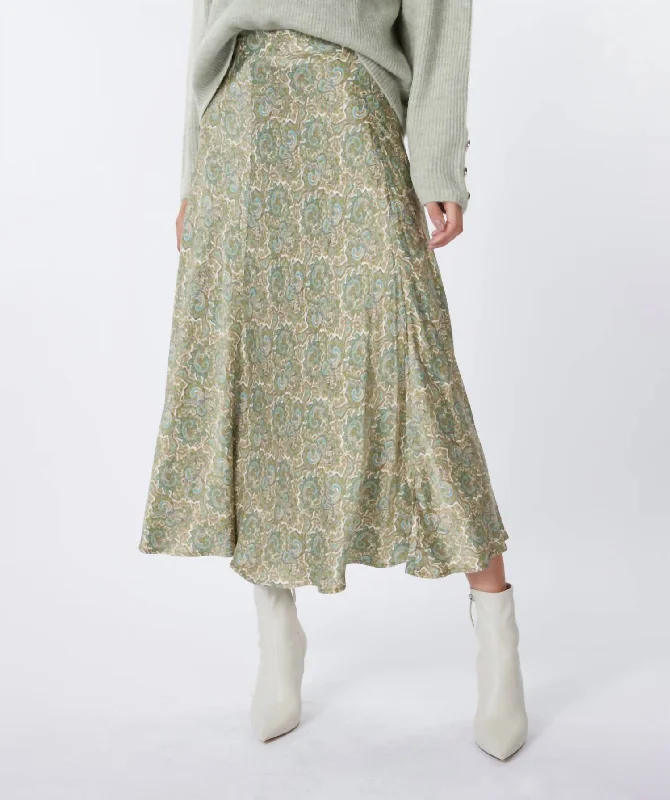 Long Hideaway Print Skirt In Olive