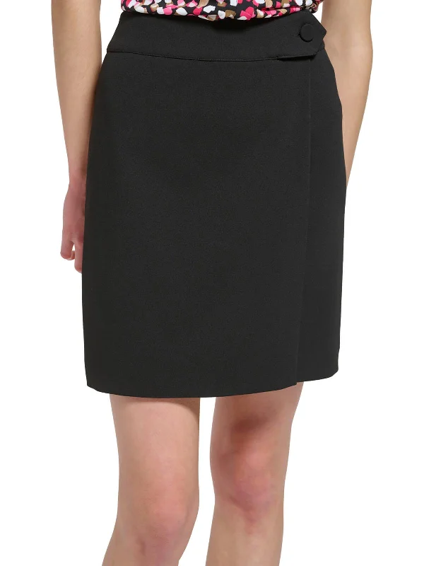 Petites Womens Solid Crepe Wrap Skirt