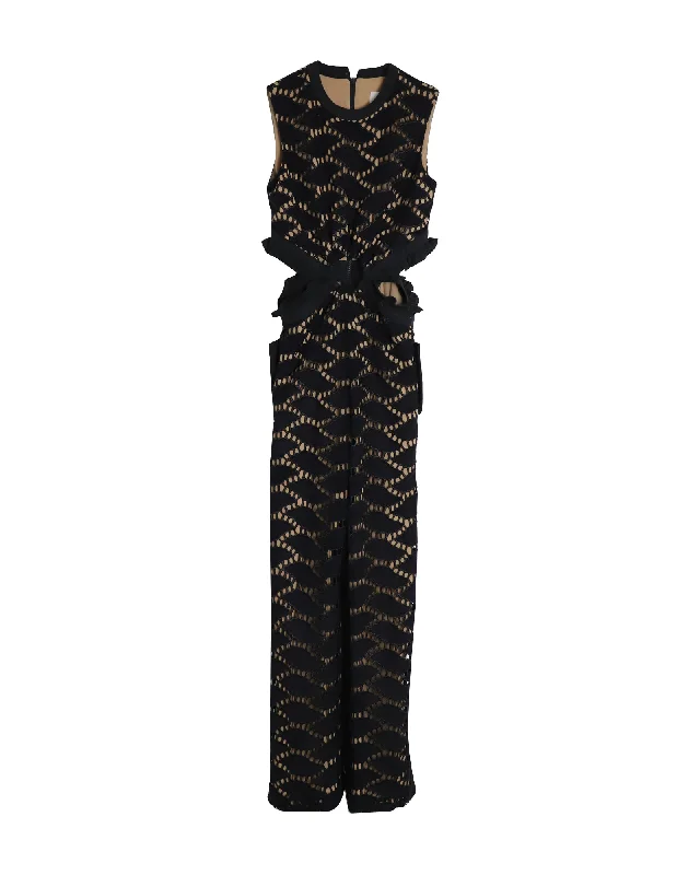 Self-Portrait Cutwork Embroidered Jumpsuit In Black Polyester