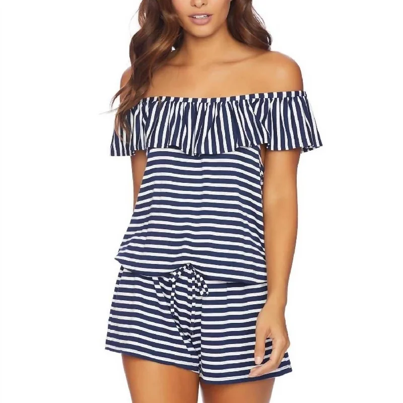 Striped Covers Romper In Navy