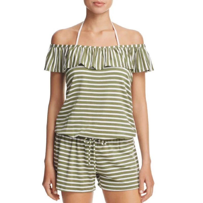 Striped Covers Romper In Olive