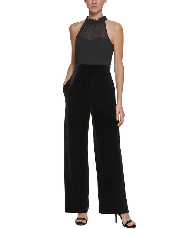 Vince Camuto Chiffon & Velvet Halter Twofer Jumpsuit