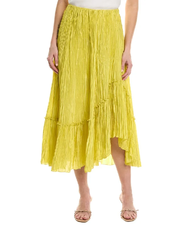 Vince Crushed Tiered Paneled Silk Midi Skirt