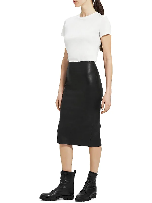 Womens Faux Leather Midi Pencil Skirt