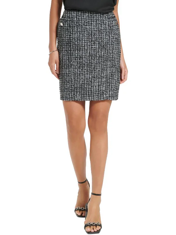 Womens Tweed Above Knee Mini Skirt